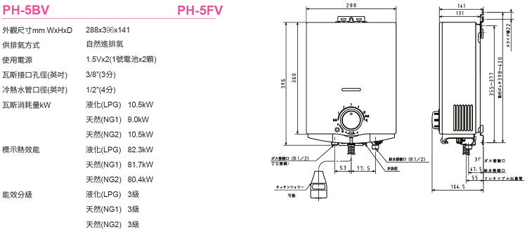 Paloma PH-5FV 湯沸器 - 細節展示